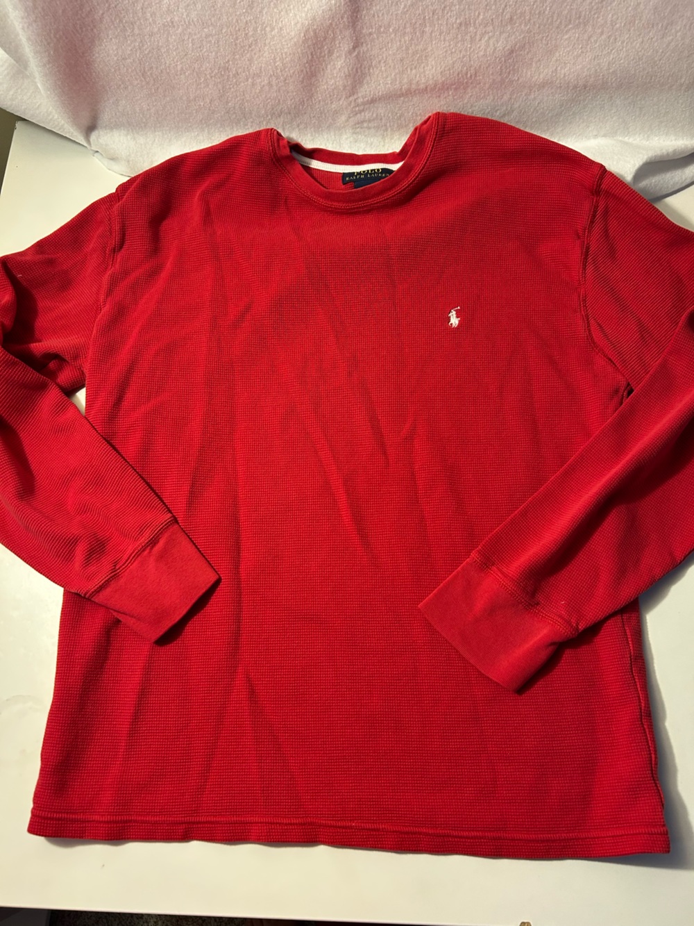 Polo by Ralph Lauren Red Waffle-Knit Long Sleeve Shirt